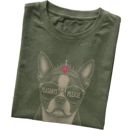 Military Green Boston Terrier Peasants Please T-Shirt folded detail