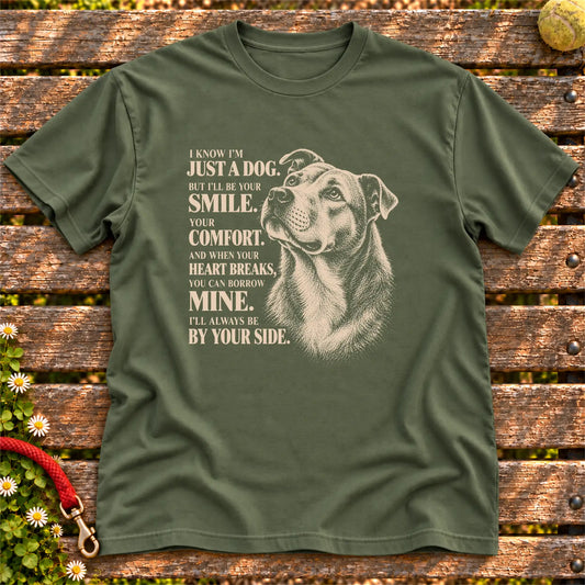 Military Green Gildan® Softstyle T-shirt featuring the Rescue Pitbull Mix By Your Side design.