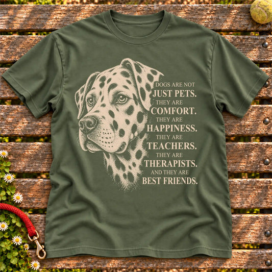 Dogs Are Not Just Pets Dalmatian text design on a Military Green softstyle T-shirt