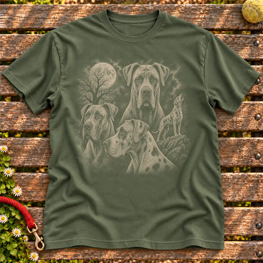 Great Dane 90s Moon design on a Military Green T-shirt shown flat