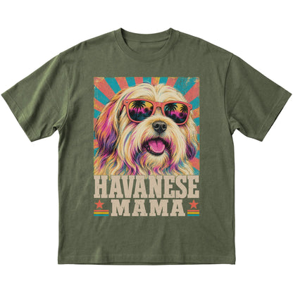 Retro Havanese Mama design on a Military Green softstyle T-shirt