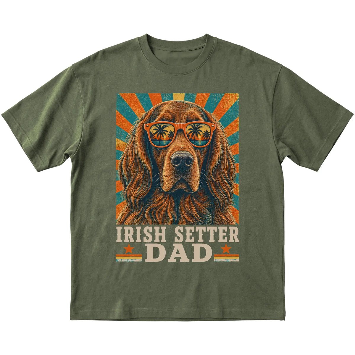 Retro Irish Setter Dad design on a Military Green softstyle T-shirt