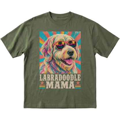Retro Labradoodle Mama design on a Military Green softstyle T-shirt