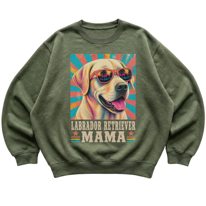 Retro Labrador Retriever Mama design on a Military Green crewneck sweatshirt