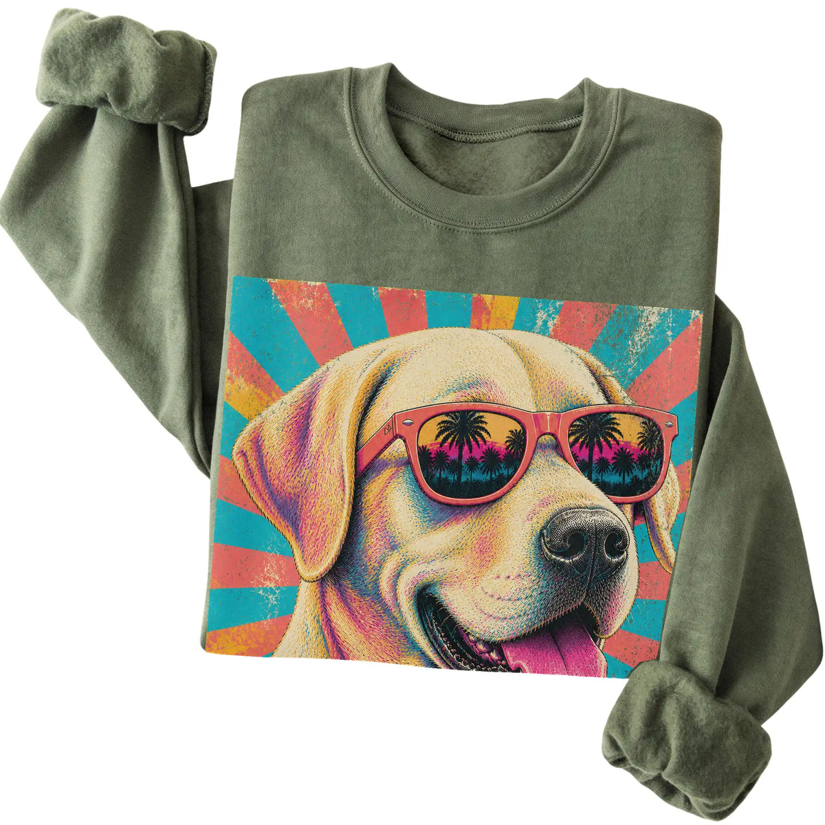 Folded Military Green crewneck sweatshirt with a Retro Labrador Retriever Mama design