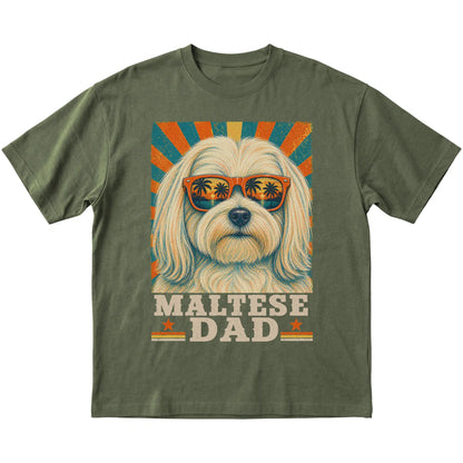 Retro Maltese Dad design on a Military Green softstyle T-shirt