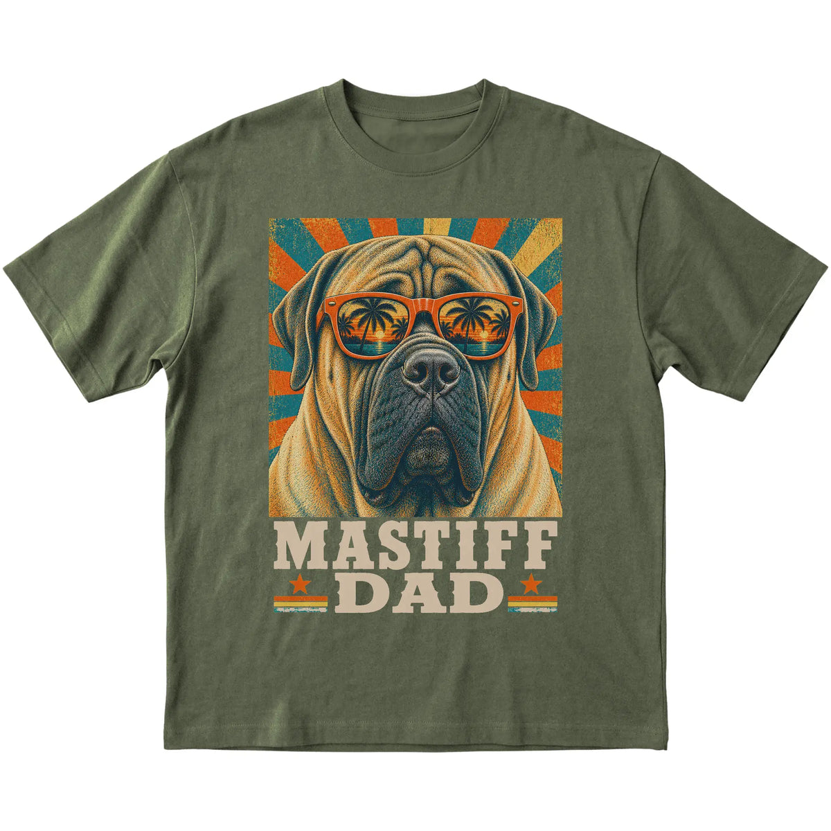 Retro Mastiff Dad design on a Military Green softstyle T-shirt