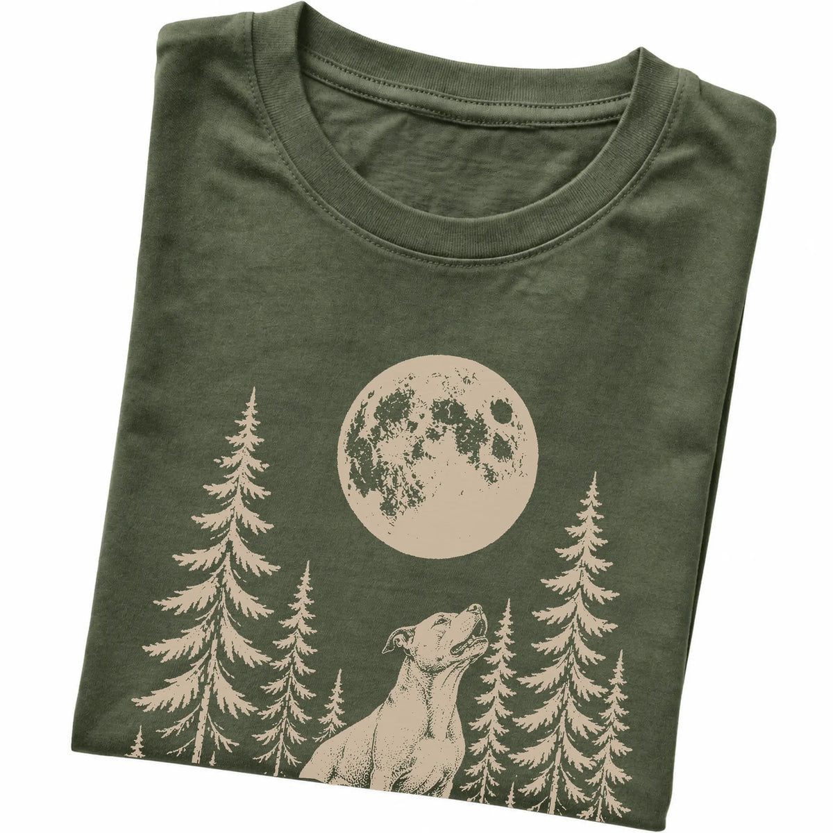 Pitbull Howling at the Moon softstyle T-shirt in Military Green