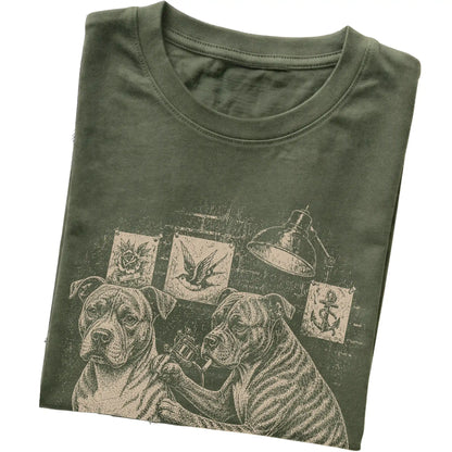 Military Green Pitbull Dog Tattoo Artist folded detail view