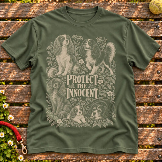 Protect the Innocent Cavalier King Charles Spaniel design on a Military Green T-shirt