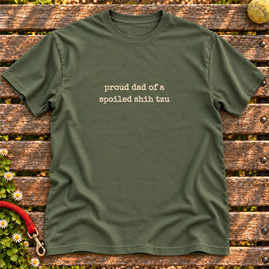 Proud Shih Tzu Dad design on a Military Green T-shirt, shown flat