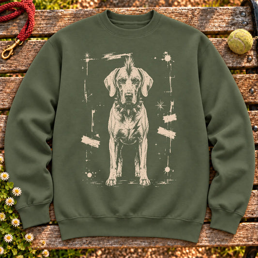 Weimaraner Punk Rock design on a Military Green crewneck sweatshirt shown flat