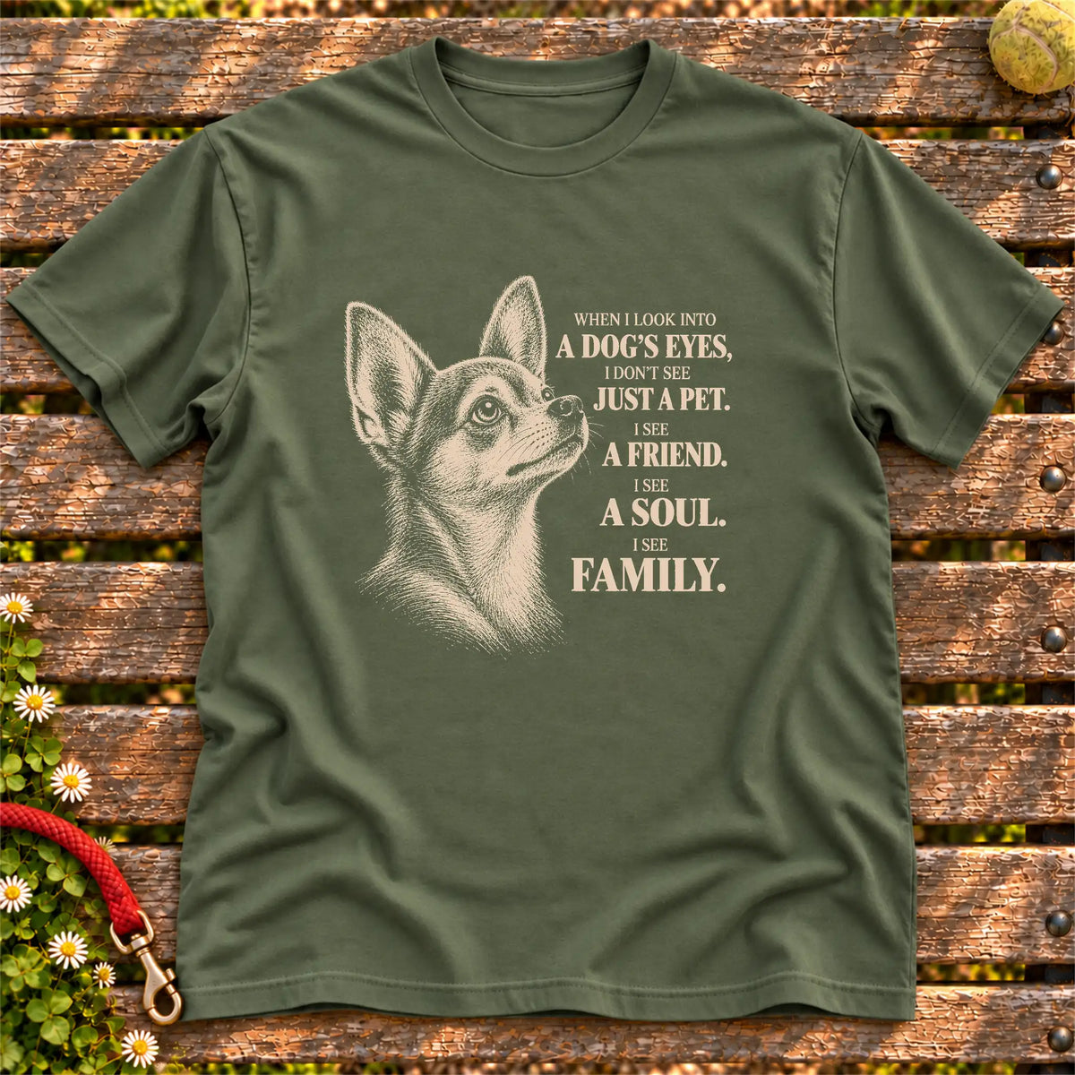 Military Green Gildan® Softstyle T-shirt featuring the Chihuahua More Than a Pet design.
