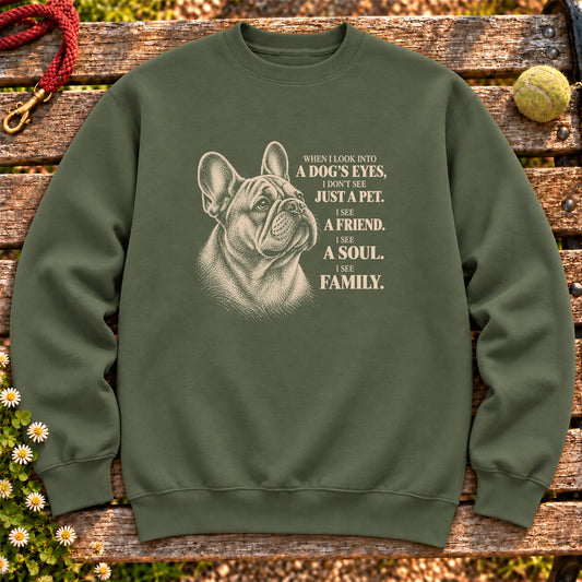 Military Green Gildan® crewneck sweatshirt featuring the French Bulldog More Than a Pet design.