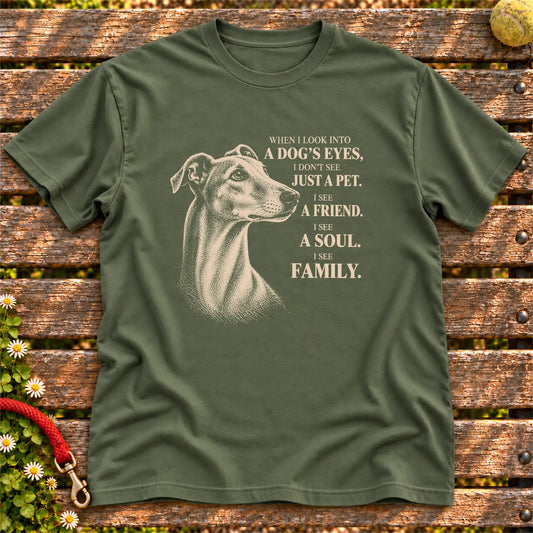 Military Green Gildan® Softstyle T-shirt featuring the Greyhound More Than a Pet design.
