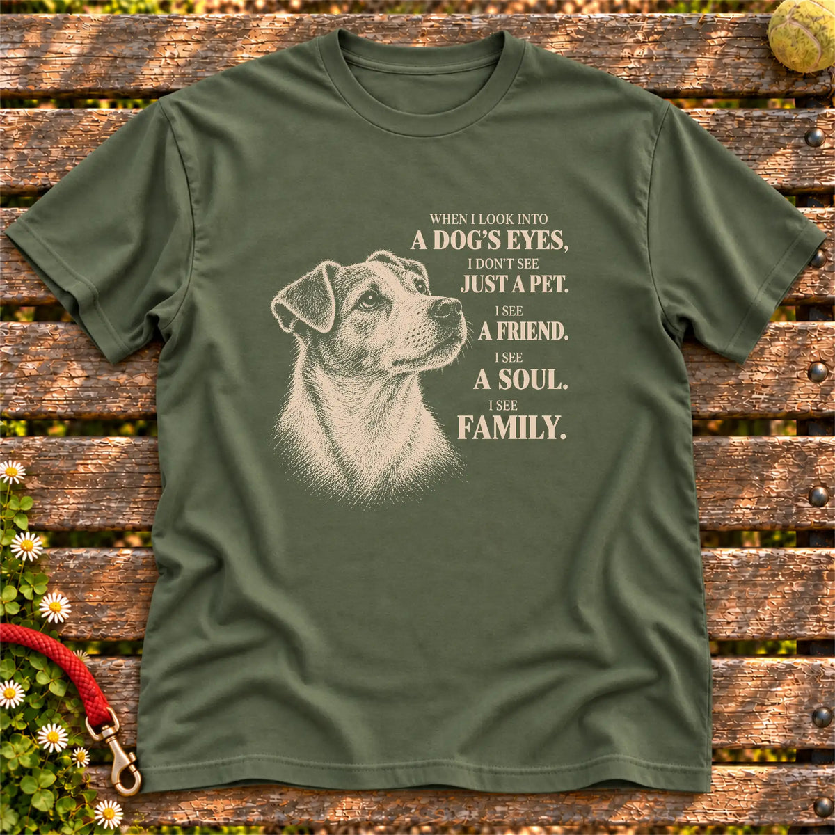 Military Green Gildan® Softstyle T-shirt featuring the Jack Russell More Than a Pet design.