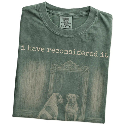 Folded Moss Comfort Colors® T-shirt showing “the answer is still no” american bulldog design