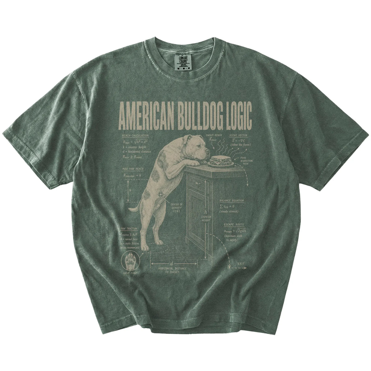 Moss American Bulldog Logic t-shirt laid flat