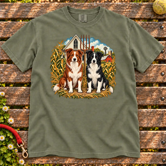 American Dogthic Border Collie farmhouse design on a Moss Comfort Colors® T-shirt