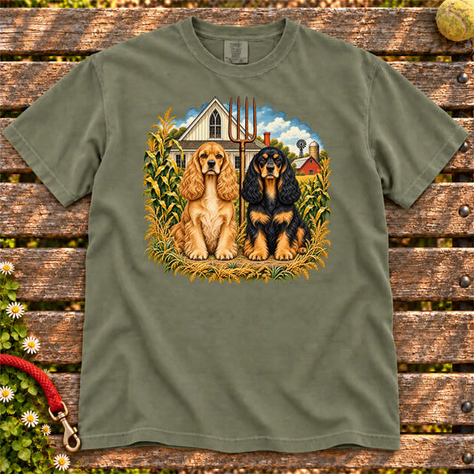 American Dogthic Cocker Spaniel farmhouse design on a Moss Comfort Colors® T-shirt