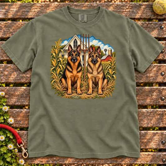 American Dogthic German Shepherd farmhouse design on a Moss Comfort Colors® T-shirt