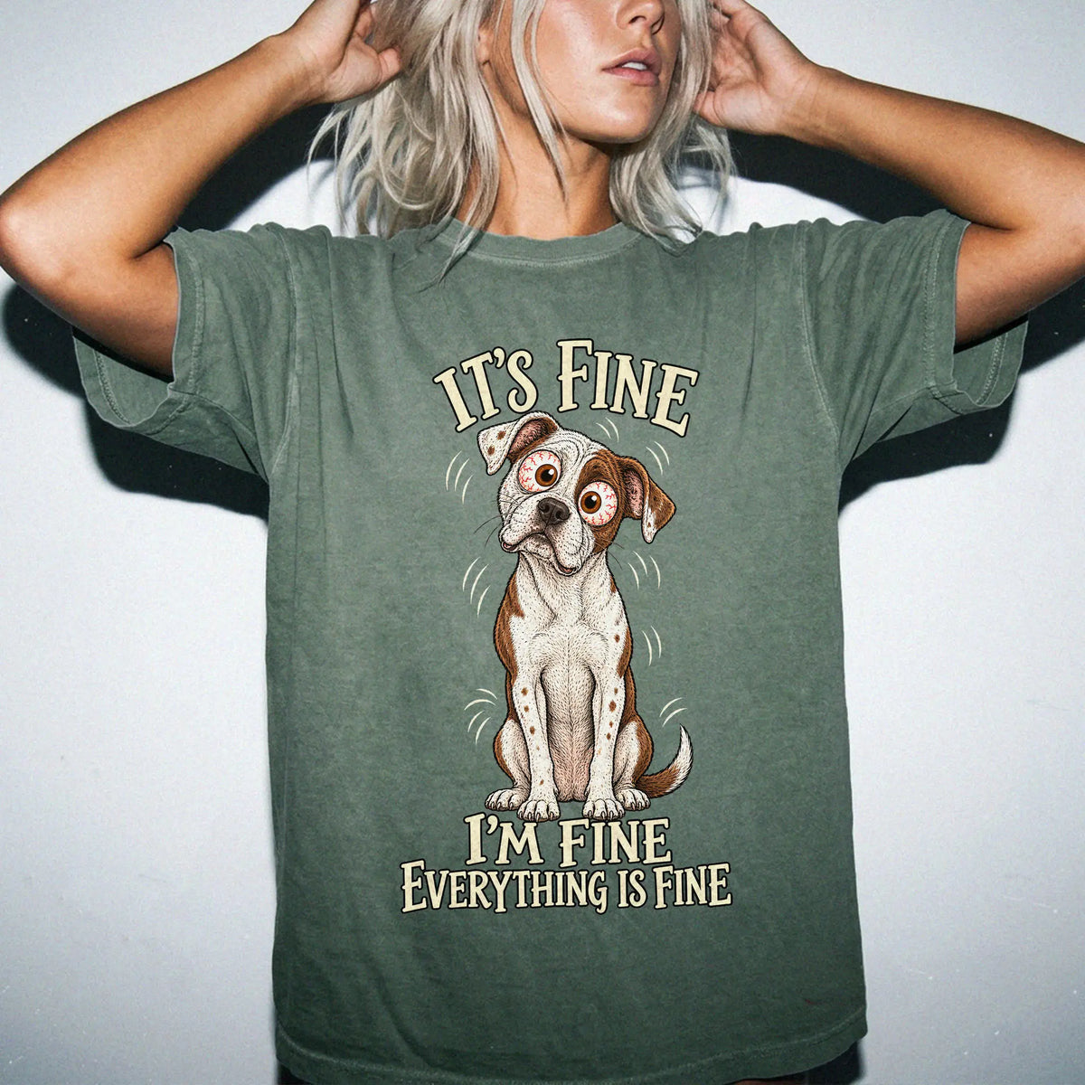 American Bulldog Everything Is Fine Comfort Colors T-shirt in Moss lifestyle