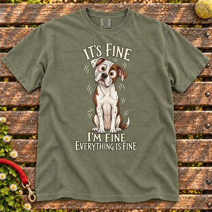 American Bulldog Everything Is Fine Comfort Colors T-shirt in Moss flat lay