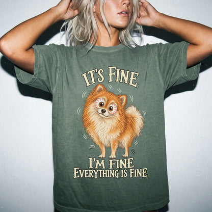 Pomeranian Everything Is Fine Comfort Colors T-shirt in Moss lifestyle