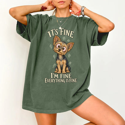 Yorkie Everything Is Fine Comfort Colors T-shirt in Moss lifestyle