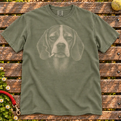 Beagle smoking design on a Moss t-shirt