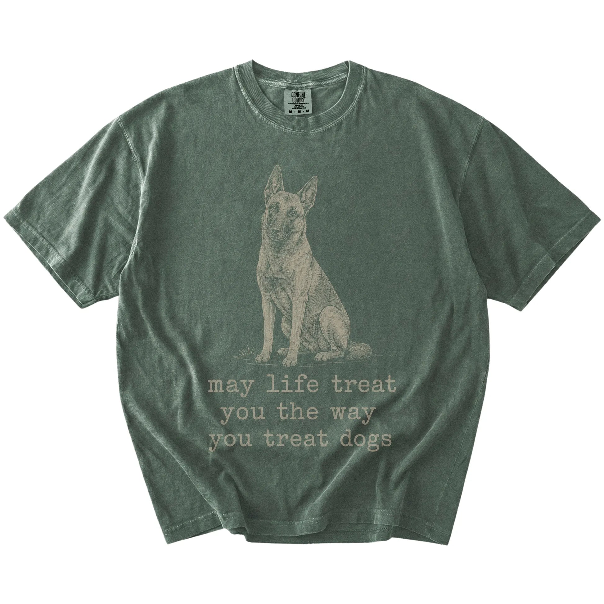 Moss Belgian Malinois Karma T-Shirt laid flat