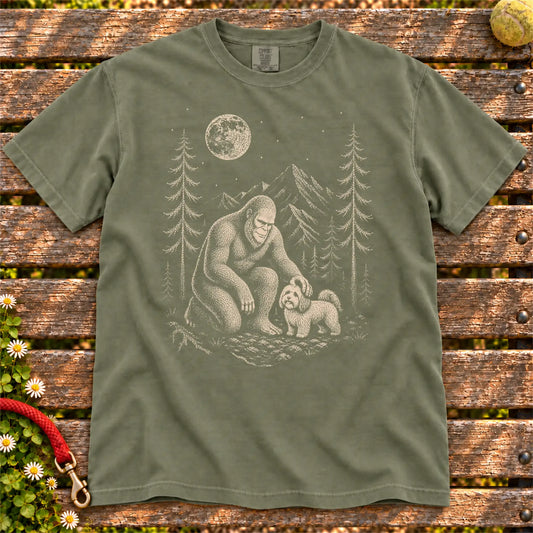 Havanese Bigfoot Petting on a Moss T-shirt, shown flat