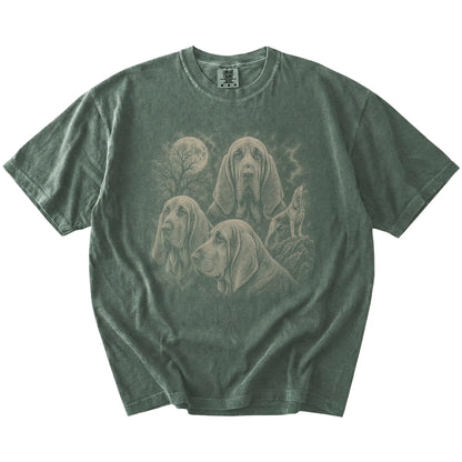 Vintage moon montage featuring Bloodhound on a Moss Comfort Colors® T-shirt