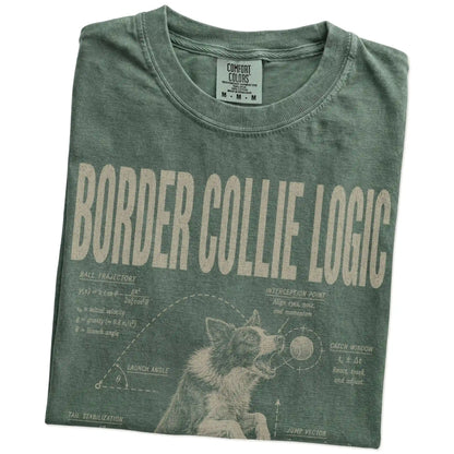 Folded Moss Border Collie Logic T-Shirt showing the graphic