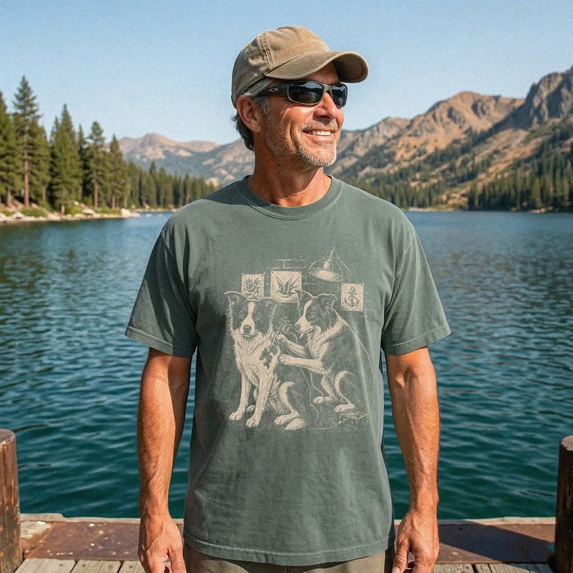 Person wearing a Moss Border Collie Tattoo t-shirt