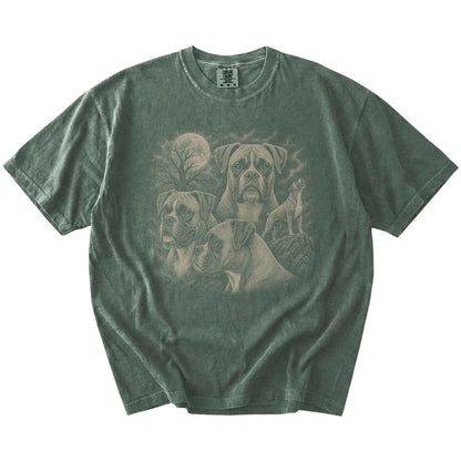 Vintage moon montage featuring Boxer on a Moss Comfort Colors® T-shirt