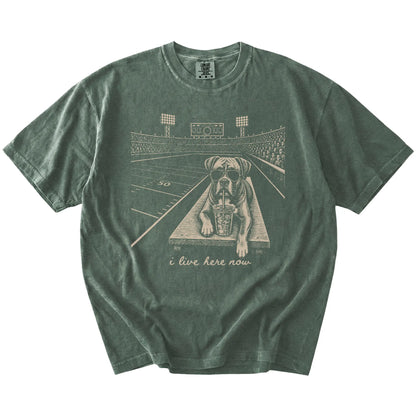 Boxer ready for football and tailgate season on a Moss Comfort Colors® T-shirt