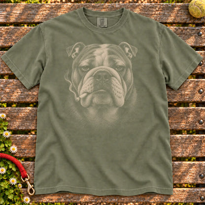 Bulldog smoking design on a Moss t-shirt