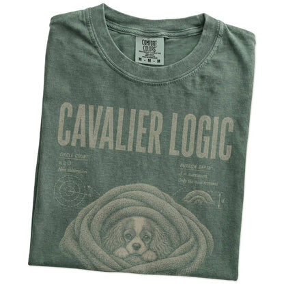 Folded Moss Cavalier King Charles Spaniel Logic T-Shirt showing the graphic
