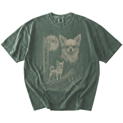 Moss Chihuahua Moonlit Forest T-Shirt laid flat