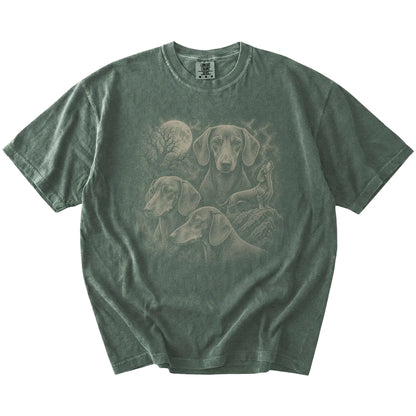 Vintage moon montage featuring Dachshund on a Moss Comfort Colors® T-shirt