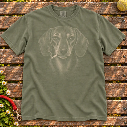Dachshund smoking design on a Moss t-shirt