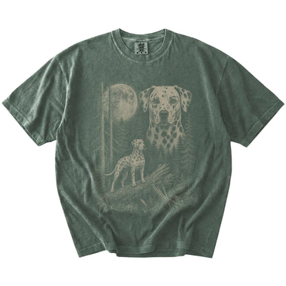 Moss Dalmatian Moonlit Forest T-Shirt laid flat