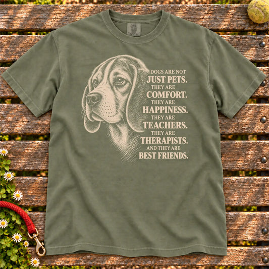 Dogs Are Not Just Pets Beagle text design on a Moss Comfort Colors T-shirt