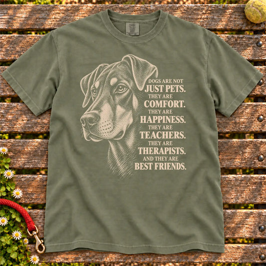 Dogs Are Not Just Pets Doberman text design on a Moss Comfort Colors T-shirt