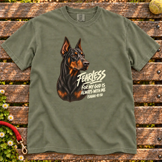 Moss Fearless Doberman T-shirt with Isaiah 41:10