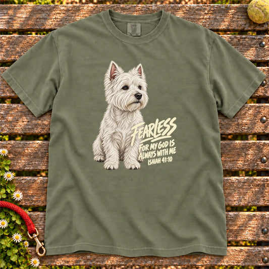 Moss Fearless Westie T-shirt with Isaiah 41:10