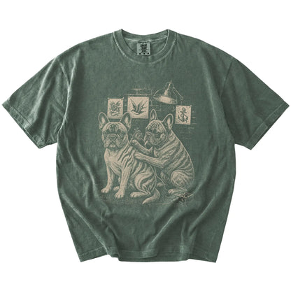 Moss French Bulldog Tattoo t-shirt laid flat