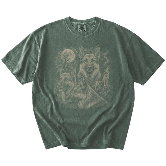 Vintage moon montage featuring German Shepherd on a Moss Comfort Colors® T-shirt