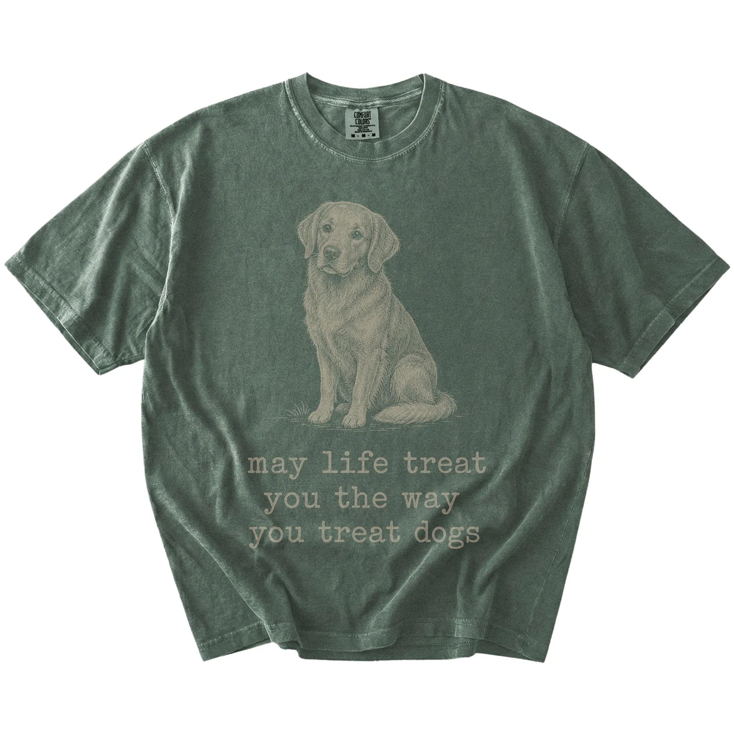 Moss Golden Retriever Karma T-Shirt laid flat